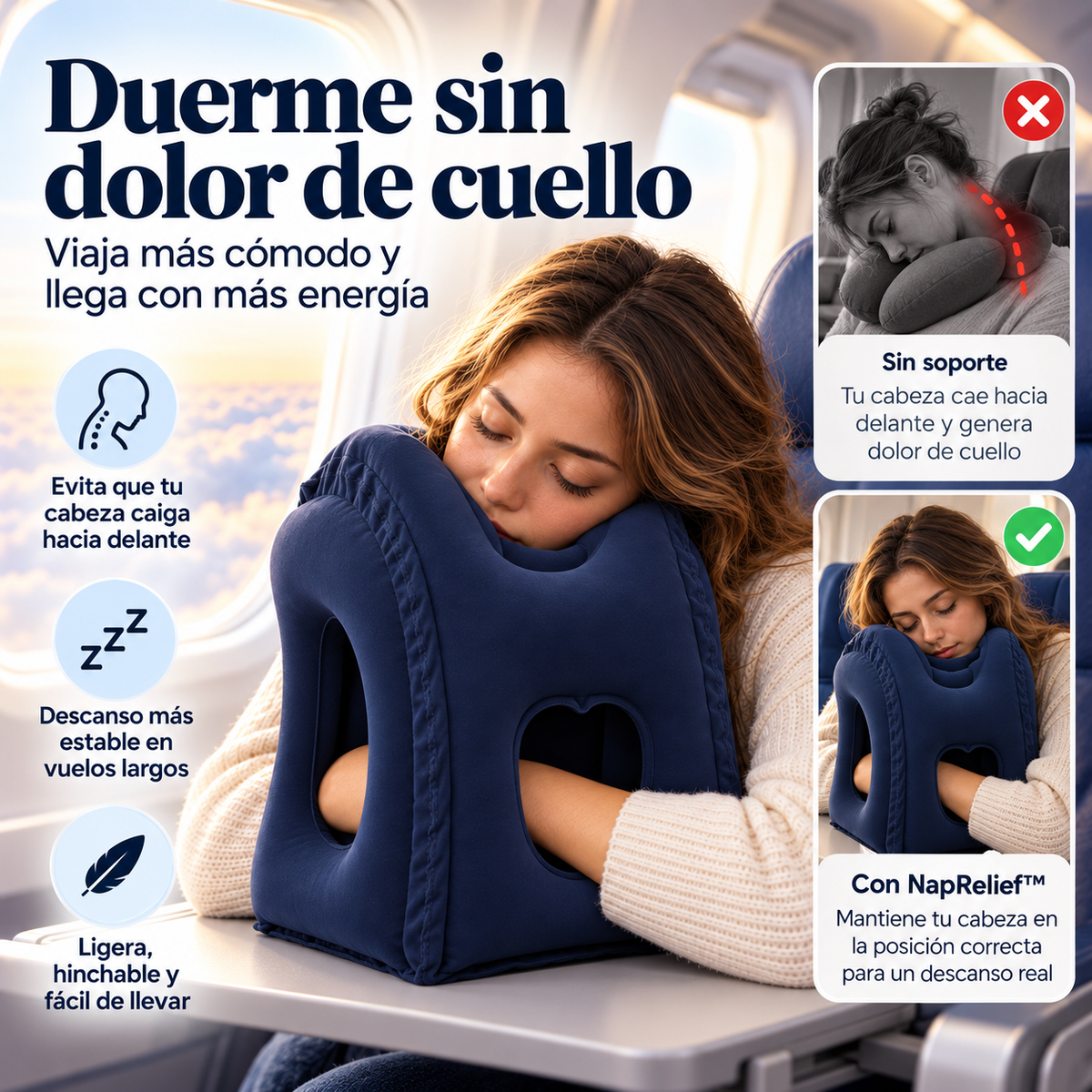 Almohada Hinchable para Viajes y Turnos de Noche