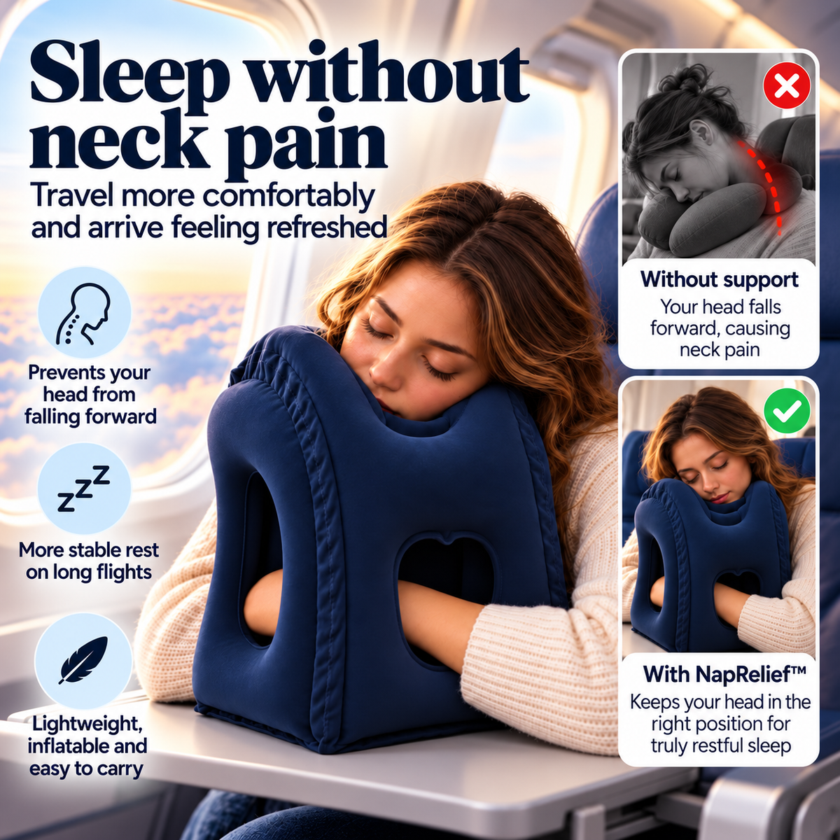 Almohada Hinchable para Viajes y Turnos de Noche